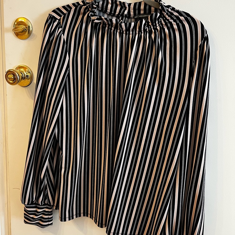 Black and pink striped , mock turtle neck Blouse